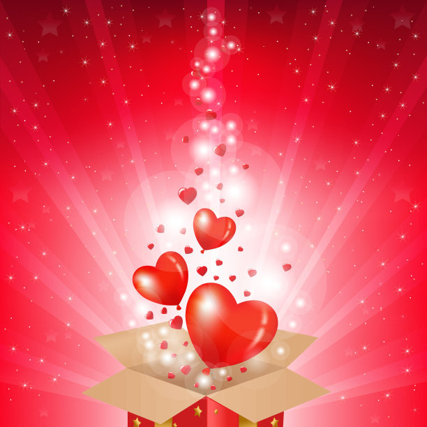 带盒子和阳光的情人节卡片图片下载