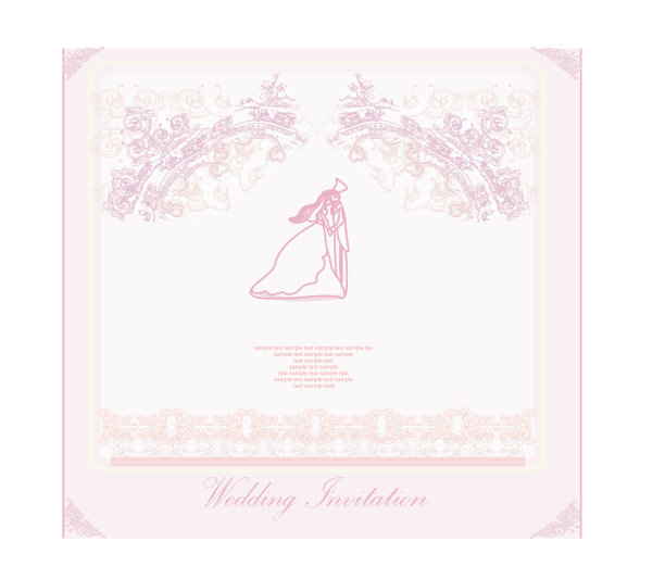 优雅的婚礼请柬与新婚夫妇图片下载