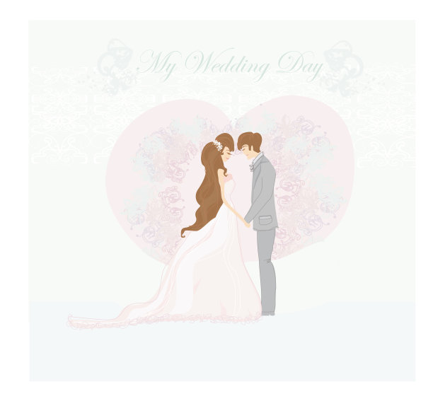 优雅的婚礼请柬和新婚夫妇图片下载
