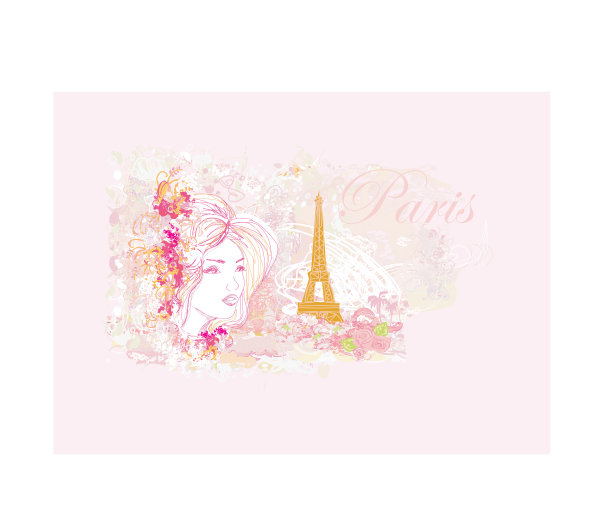 美丽女人的脸在巴黎-向量卡图片下载