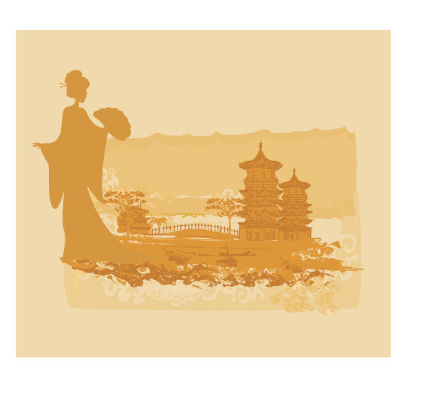 抽象的亚洲景观和美丽的亚洲女孩图片下载