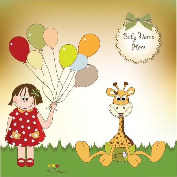 带小长颈鹿的宝宝送礼卡图片下载