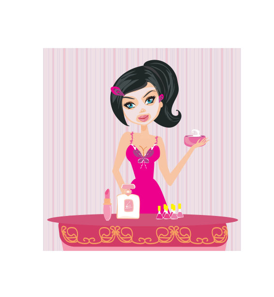 可爱的女人用保湿霜矢量插图图片下载