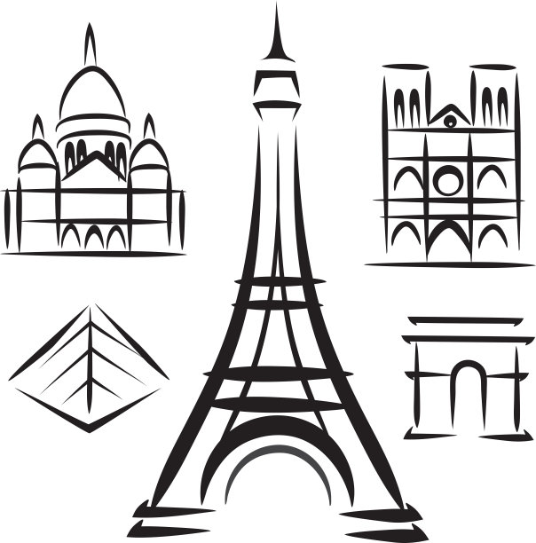 巴黎建筑，一组向量符号图片下载