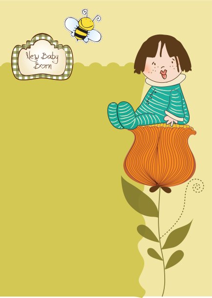 贺卡上有一个婴儿坐在花上图片下载