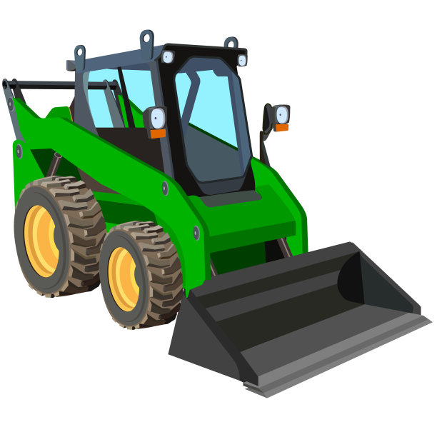 那辆绿色卡车用铲运机吊货。图片下载