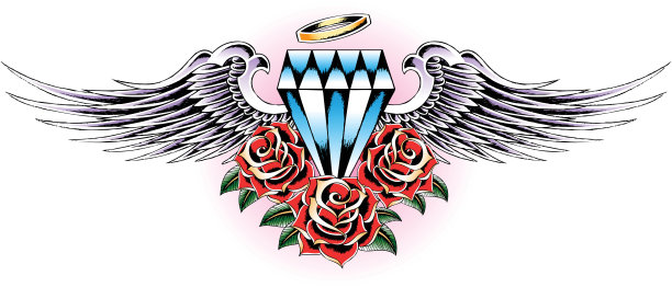 有玫瑰和翅膀的钻石纹身图片下载