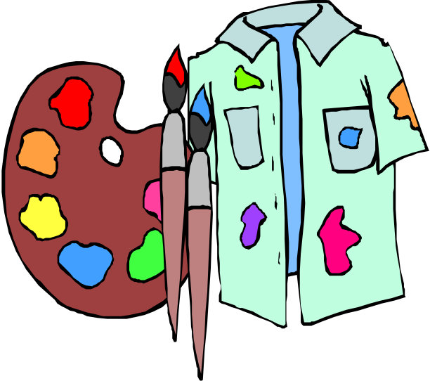 带笔刷的木制调色板图片下载