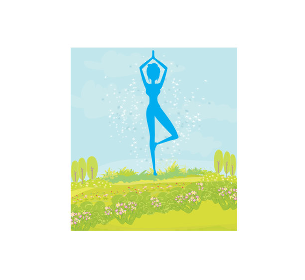 女人在一个传统的瑜伽姿势矢量插图图片下载