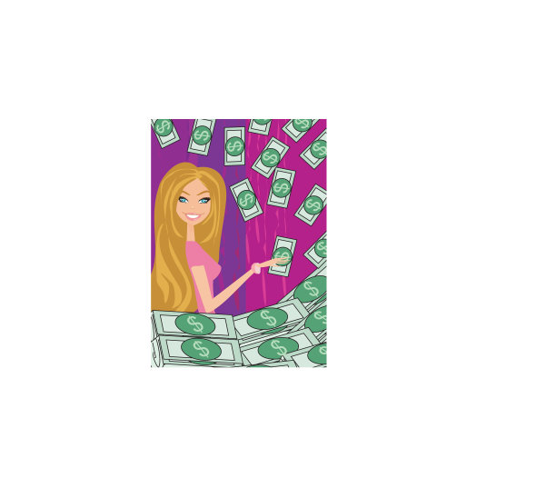 快乐的赢家，钱在她身边飞来飞去图片下载