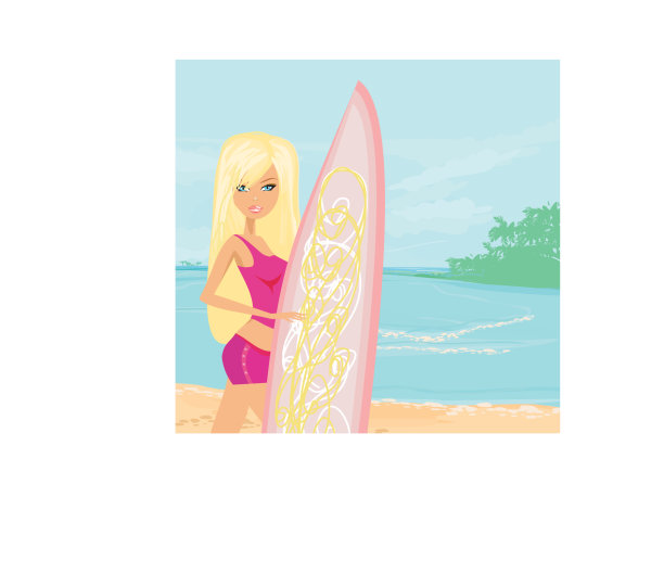 海滩上美丽的冲浪女孩图片下载