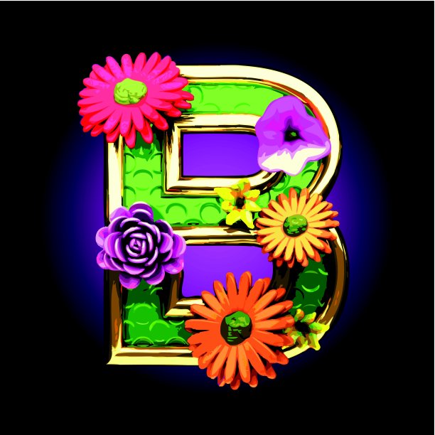 向量绿色的数字与花图片下载