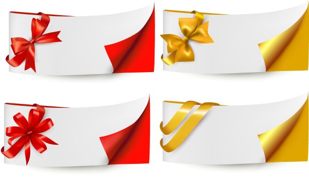 带礼品蝴蝶结和彩带的节日横幅。向量。图片下载