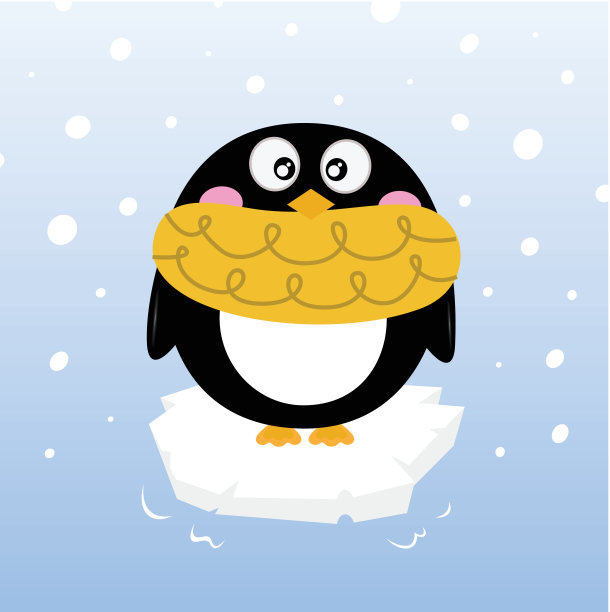 可爱的冬天企鹅在闪闪发光的冰山上图片下载