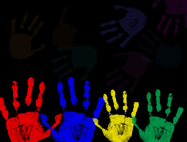 彩色手印孤立在黑色图片下载