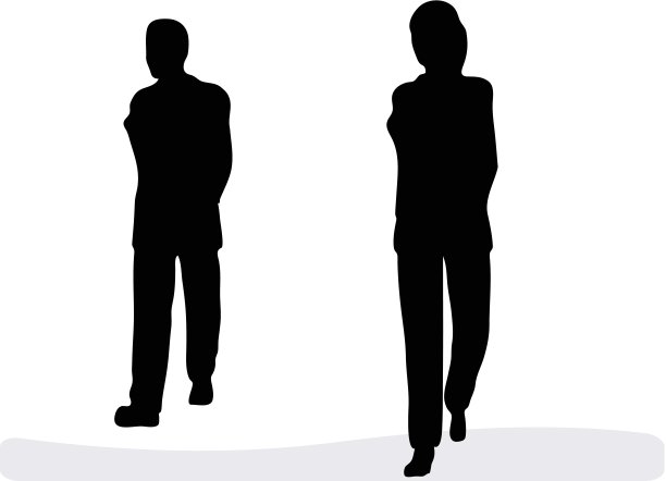 一名商人和一名女商人走在一起——在白色的背景下孤立无间图片下载