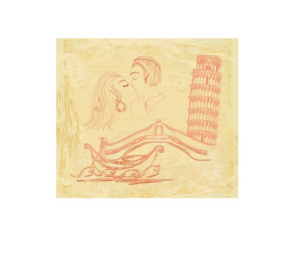 在意大利接吻的情侣-老式卡片图片下载