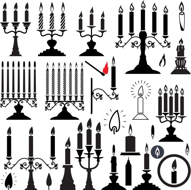 烛台和蜡烛的矢量剪影图片下载