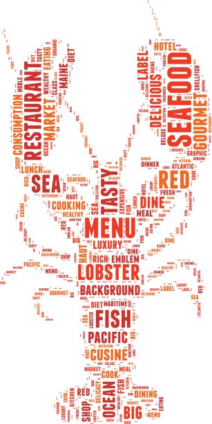 龙虾剪影标签云矢量插图图片下载