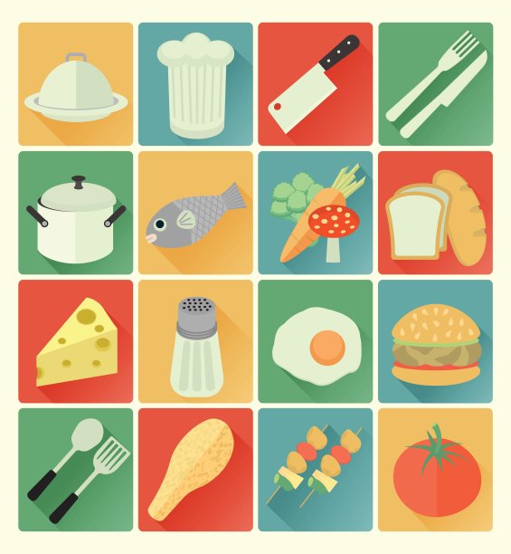 扁平图标食品套装图片下载