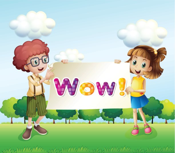 一个男孩和一个女孩举着写有字的牌子图片下载