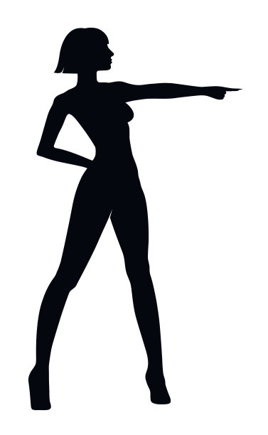 女性的剪影，一个指向的手图片下载