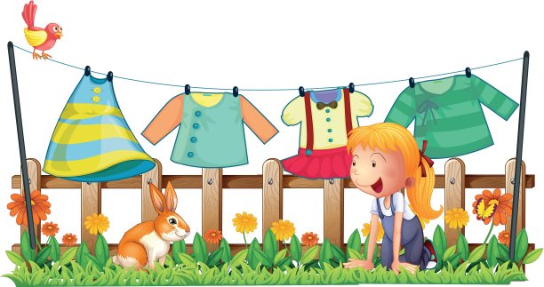 一个女孩在花园里和兔子玩衣服图片下载