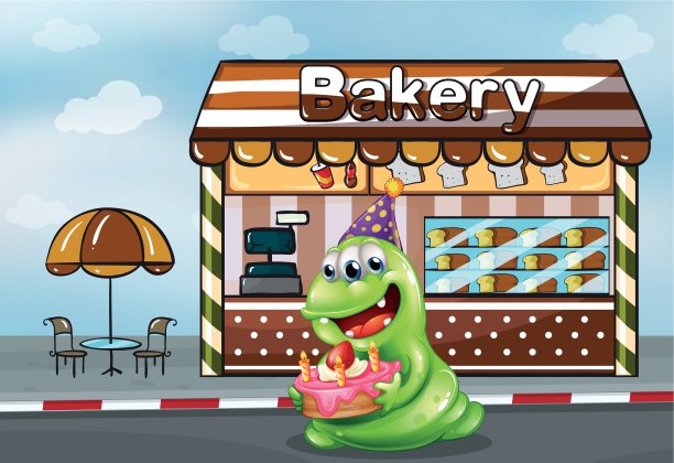 面包店附近有个拿着蛋糕的怪物图片下载