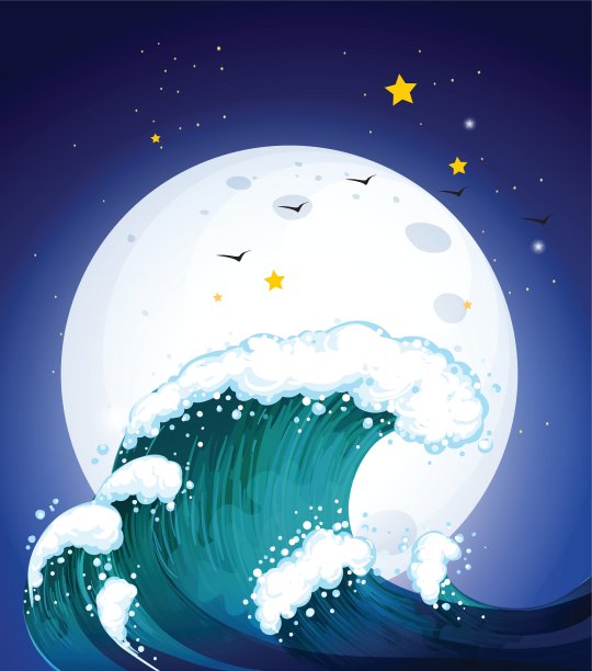 月亮和海浪图片下载
