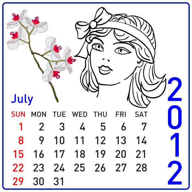 2012年日历矢量。7月。图片下载