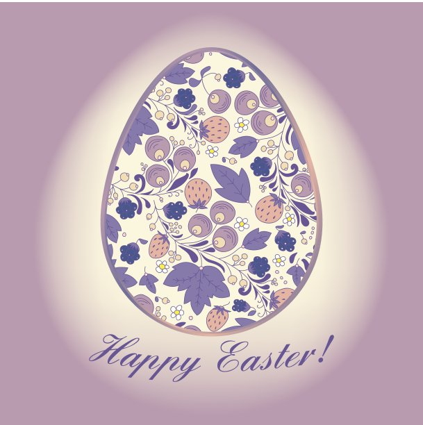 复活节彩蛋和浆果，丁香贺卡图片下载