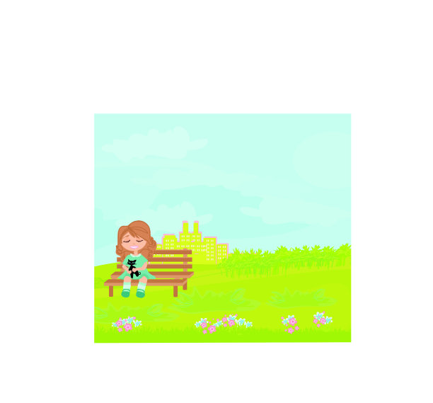 可爱的女孩和她的猫图片下载