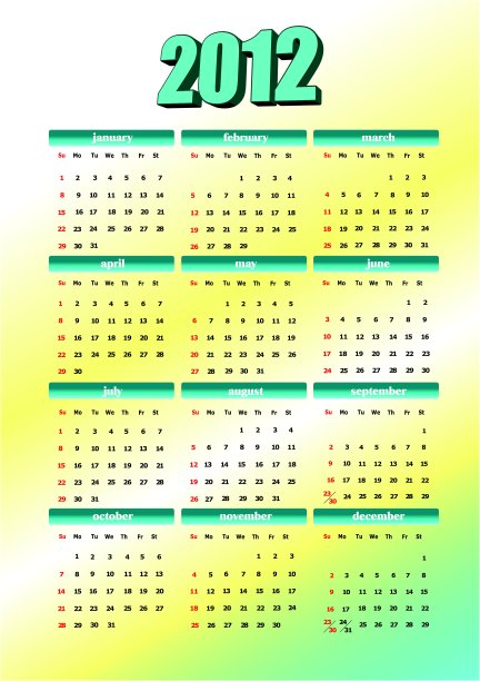 2012年日历。矢量图图片下载