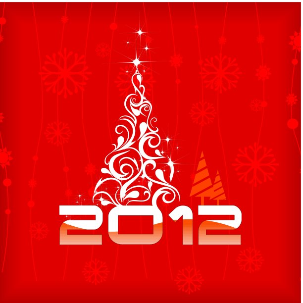 矢量插图背景与2012花卉圣诞树。图片下载