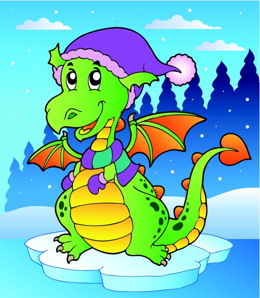 冬天的场景与可爱的龙图片下载