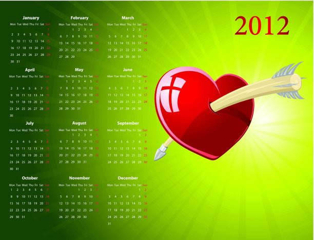 矢量欧洲日历为情人节图片下载