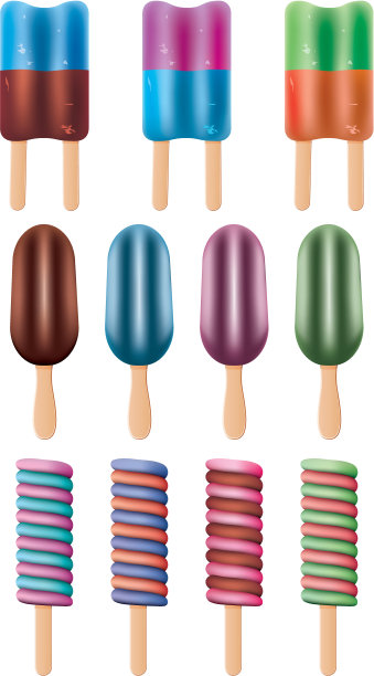 矢量彩色水果和巧克力冰棒图片下载