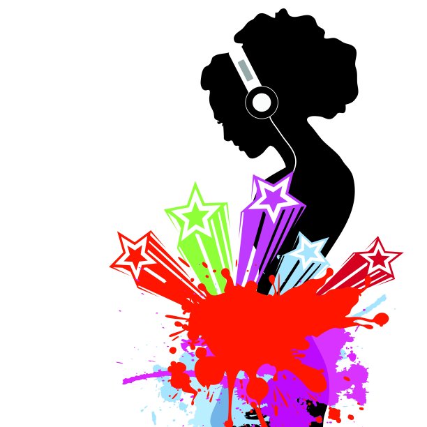 飞溅明星和戴着耳机的女人图片下载