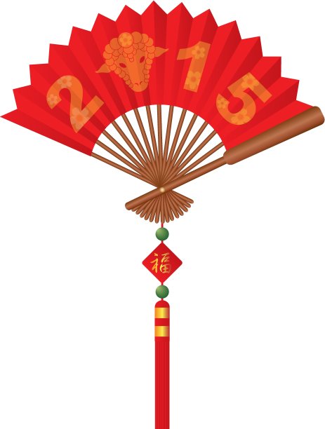 2015羊年红色中国扇子图片下载