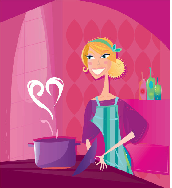 女人用爱情烹饪情人节食物图片下载