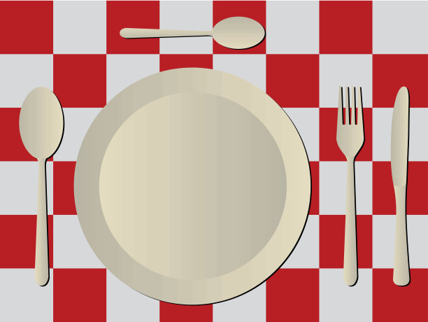 塑料桌布上的餐具图片下载