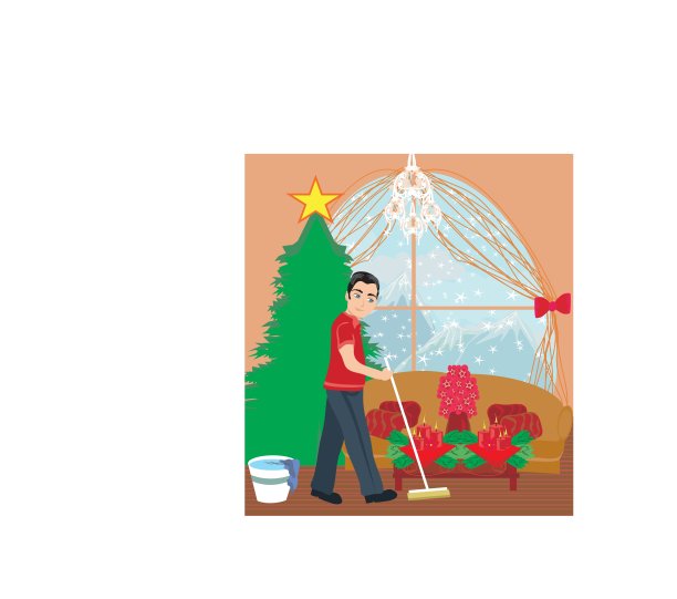 圣诞节前打扫房间的年轻人图片下载