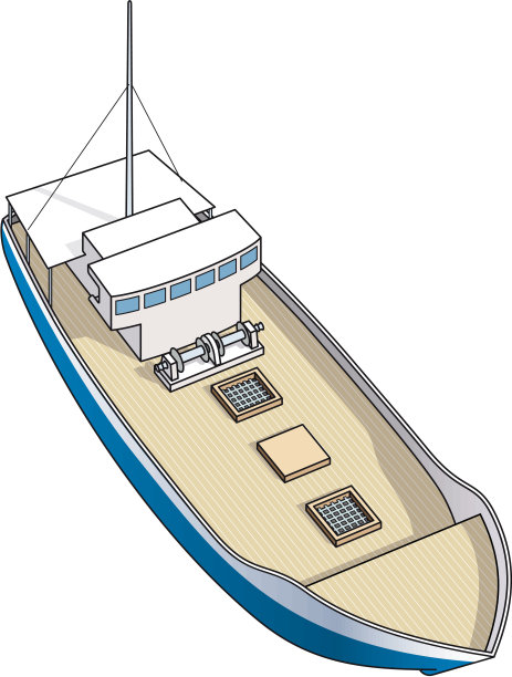 捕虾渔船和拖网渔船的等距图图片下载