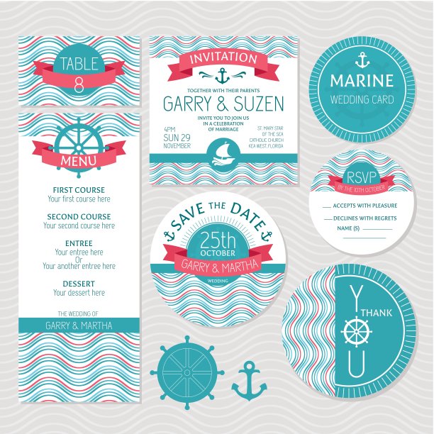一套海洋婚礼卡片图片下载