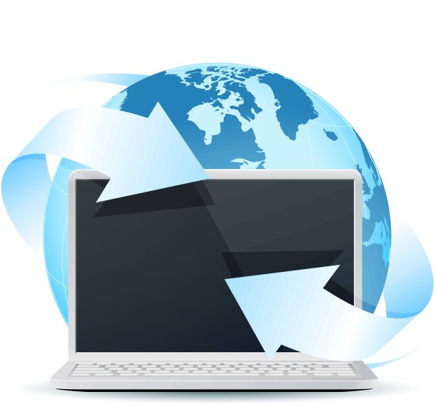 现代笔记本电脑与地球隔离在白色图片下载