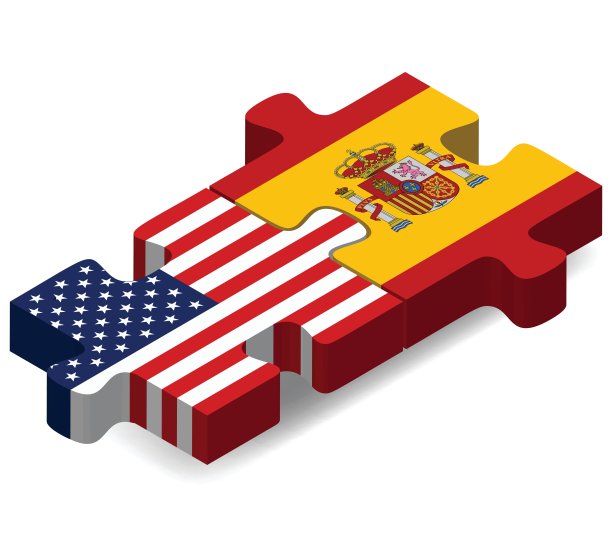 美国和西班牙国旗的拼图图片下载
