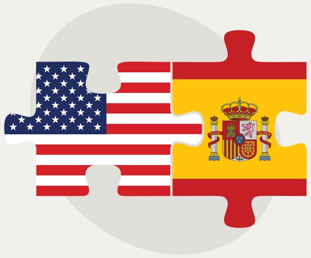 美国和西班牙国旗的拼图图片下载