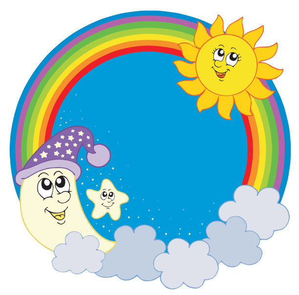 月亮太阳星星在彩虹圈图片下载