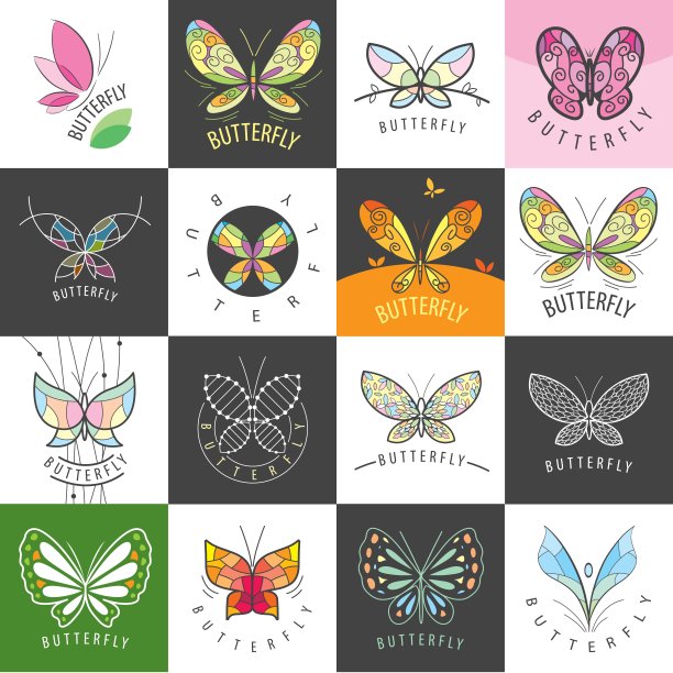 大型矢量标志蝴蝶集合图片下载