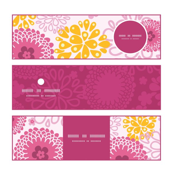 矢量粉色田野花水平横幅设置图案背景图片下载